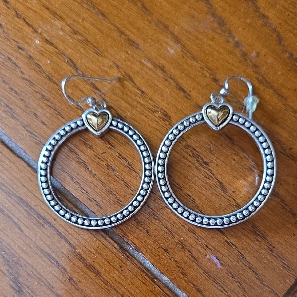 Brighton Silver Hoop Earrings with Gold Heart